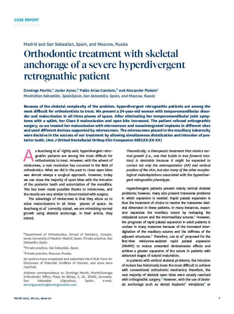 Orthodontic treatment with skeletal anchorage of a severe hyperdivergent retrognathic patient